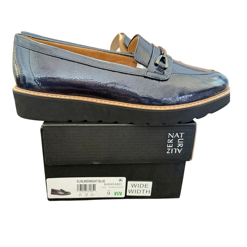 Naturalizer Women Elin Midnight Blue Patent Loafer 9W Comfort Career Shoes Wedge - Picture 4 of 7
